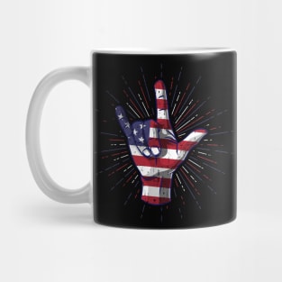 I Love You Hand Sign Gesture USA American Flag Cute Mug